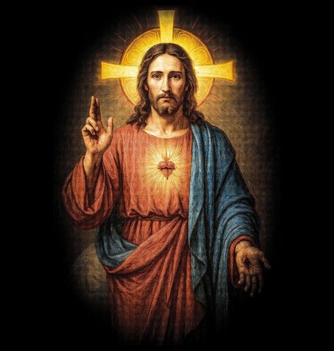 Obrázek produktu Dámské tričko Ježíš Kristus a Nejsvětější Srdce