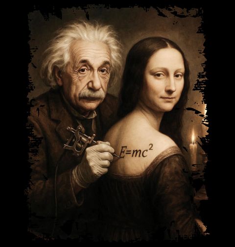 Obrázek produktu Pánské tričko Tatér Albert Einstein a Mona Lisa E=mc²