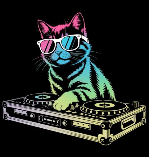 Obrázek produktu Pánské tričko Neonová DJ Kočka za DJ Mixážním Pultem