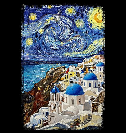 Obrázek produktu Pánské tričko Santorini ve Stylu Van Gogh