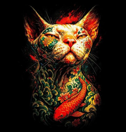 Obrázek produktu Dámské tričko Potetovaná Kočka Sphynx Yakuza Cat