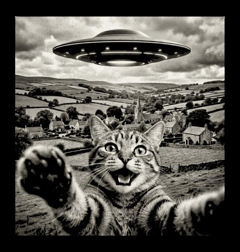 Obrázek produktu Dámské tričko Kočka Fotí Selfie s UFO