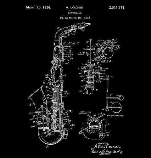 Obrázek produktu Pánské tričko Saxofon Patent A. Loomise