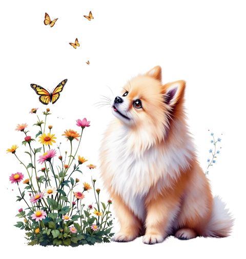 Obrázek produktu Pánské tričko Pomeranian v Motýlí zahradě