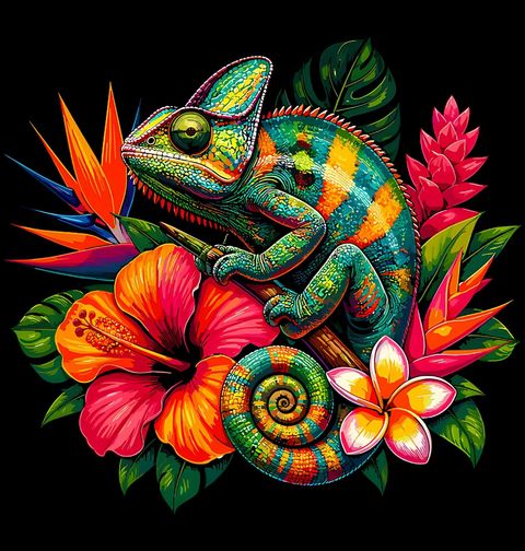 Obrázek produktu Dámské tričko Maskovaný Chameleon mezi Ibišky
