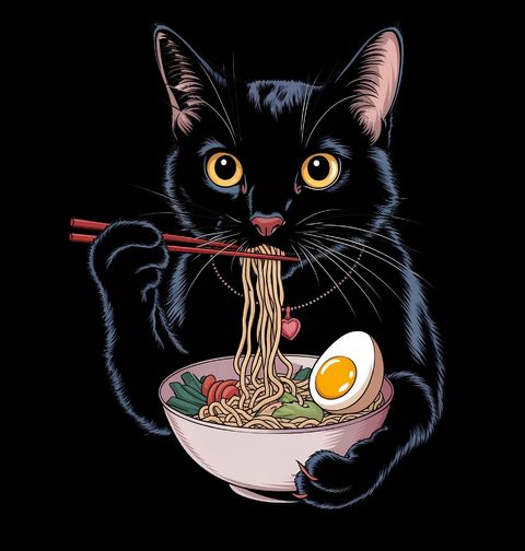 Obrázek produktu Pánská mikina Černá Kočka Ramen