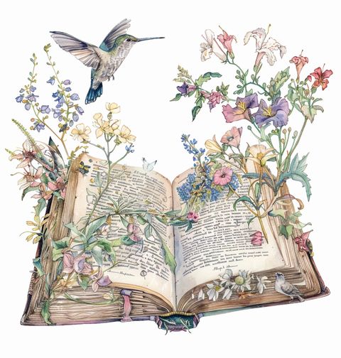 Obrázek produktu Dámské tričko Kniha Květin a Kolibřík Vintage Book Flowers