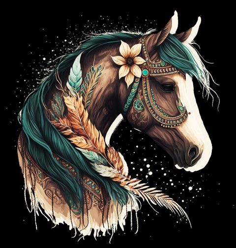 Obrázek produktu Dámské tričko Bohémský Kůň s květinami Boho Horse 