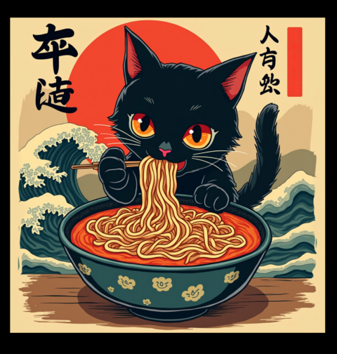 Obrázek produktu Pánské tričko Černá Kočka a Japonský Ramen