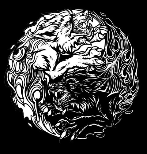Obrázek produktu Pánské tričko Jin a Jang Vlci divočiny Yin Yang Wolf