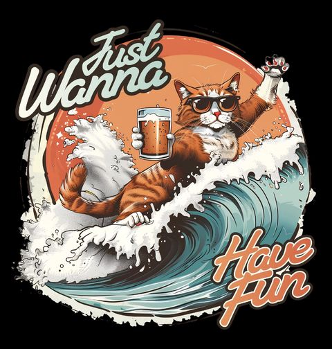 Obrázek produktu Pánské tričko Surfující Kočka Just Wanna Have Fun