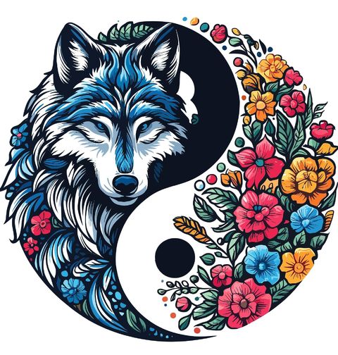 Obrázek produktu Dětské tričko Jin a Jang Vlk a Květiny Yin Yang Wolf Flower