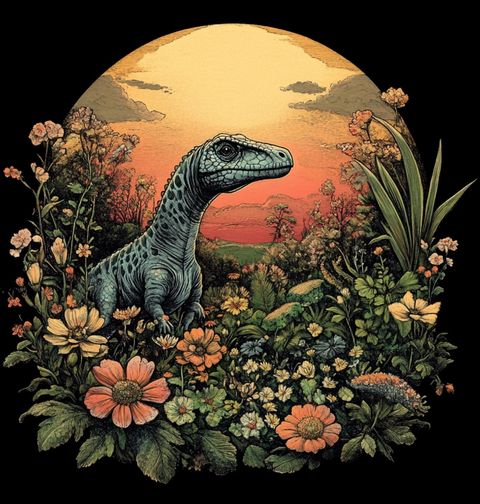 Obrázek produktu Pánské tričko Velociraptor v rozkvetlé zahradě