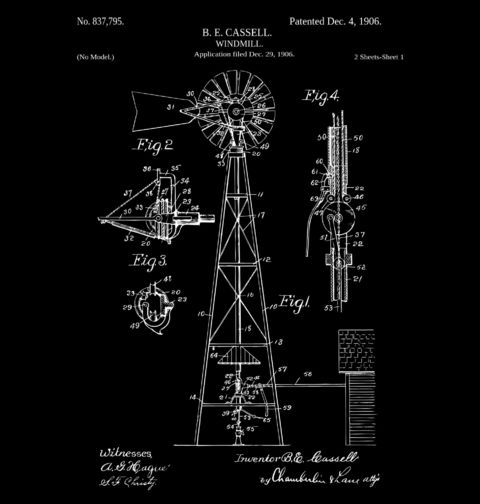 Obrázek produktu Pánské tričko Větrný mlýn Patent B. E. Cassell