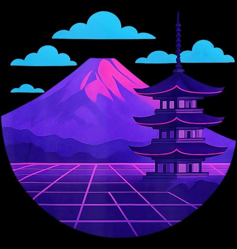 Obrázek produktu Pánské tričko Pagoda a Hora Fudži Vaporwave