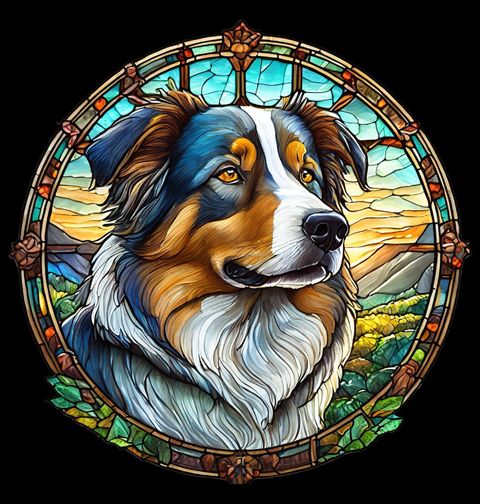 Obrázek produktu Pánské tričko Australský ovčák ve Vitráži Stained Glass