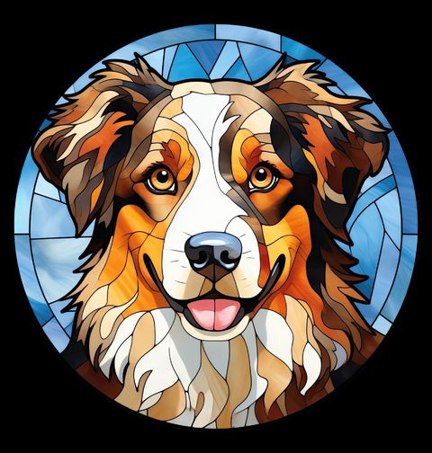 Obrázek produktu Pánské tričko Miniaturní australský ovčák ve Vitráži Stained Glass