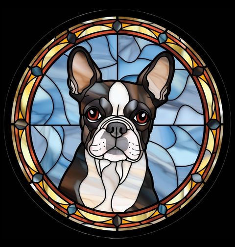 Obrázek produktu Pánské tričko Bostonský teriér ve Vitráži Stained Glass