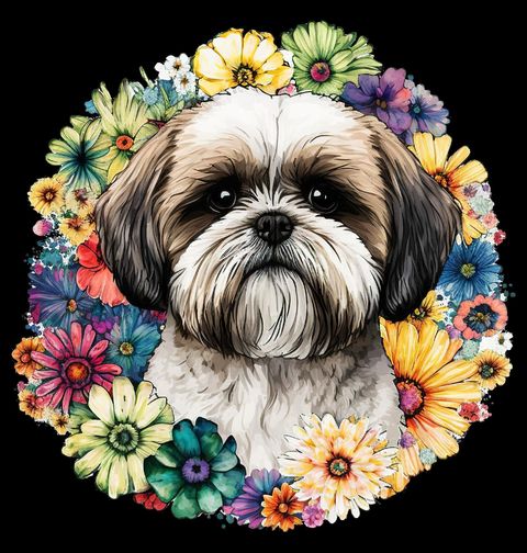 Obrázek produktu Dámské tričko Shih-tzu mezi Květinami