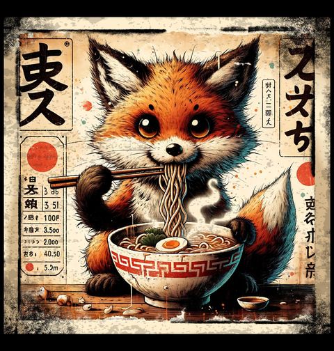 Obrázek produktu Pánské tričko Retro Plakát Liška a Ramen