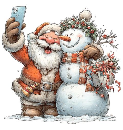 Obrázek produktu Dámské tričko Selfie Santy a Sněhuláka