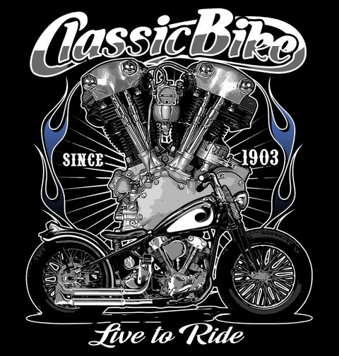 Obrázek produktu Pánské tričko Síla Motoru V-Twin Classic Bike Live to Ride