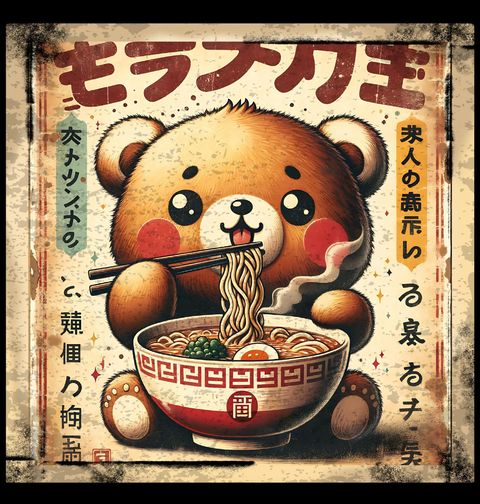 Obrázek produktu Pánské tričko Retro Japonský Plakát Medvěd a Ramen