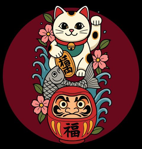 Obrázek produktu Pánská mikina Japonská Kočka pro Štěstí a Soška Daruma