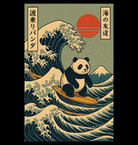 Obrázek produktu Pánské tričko Surfující Panda u Kanagawy