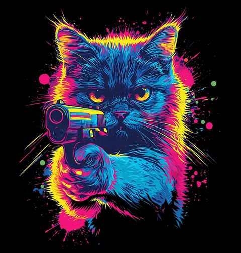 Obrázek produktu Pánská mikina Neonová Kočka s Pistolí