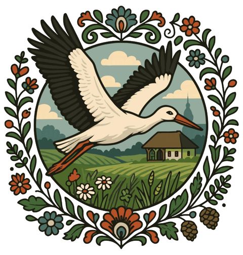 Obrázek produktu Dětské tričko Čáp bílý nad českým Venkovem Folk