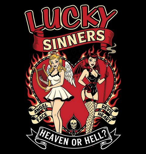Obrázek produktu Dámské tričko Šťastní Hříšníci Lucky Sinners Heaven or Hell?