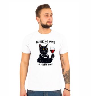 Obrázek 1 produktu Pánské tričko Černá Kočka Dáma Drinking Wine & Feline Fine
