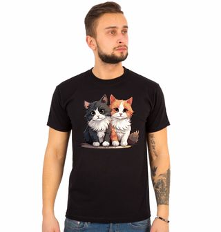 Obrázek 1 produktu Pánské tričko Kočičí Dvojka Černobílá a Oranžovobílá Kočka