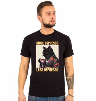 Obrázek 1 produktu Pánské tričko Japonská Kočka s Kávou More Espresso Less Depresso