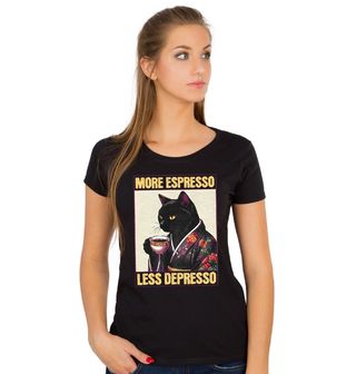 Obrázek 1 produktu Dámské tričko Japonská Kočka s Kávou More Espresso Less Depresso