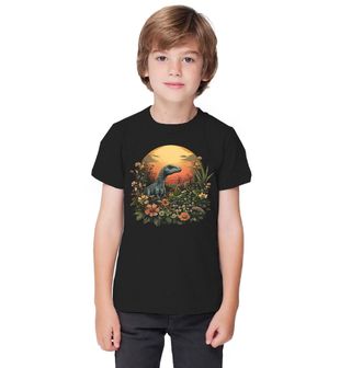 Obrázek 1 produktu Dětské tričko Velociraptor v rozkvetlé zahradě