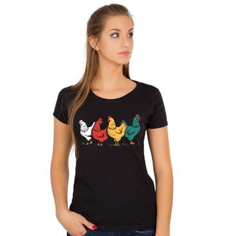 Obrázek 1 produktu Dámské tričko Barevné Slepice v Řadě
