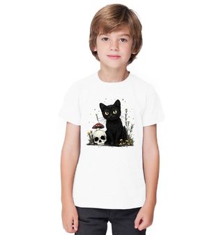 Obrázek 1 produktu Dětské tričko Magická Černá Kočka s Lebkou a Muchomůrkou