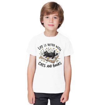 Obrázek 1 produktu Dětské tričko Život je lepší s kočkami a knihami Life is better with cats and books
