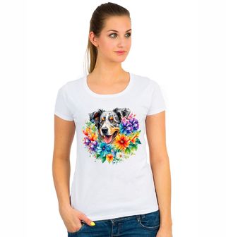 Obrázek 1 produktu Dámské tričko Květinový Australský ovčák
