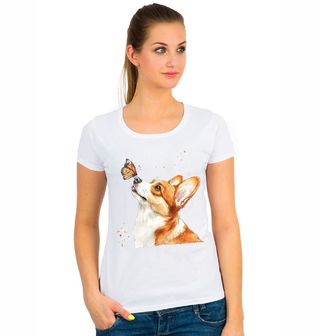 Obrázek 1 produktu Dámské tričko Corgi s Motýlkem