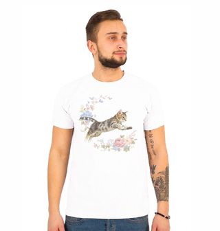 Obrázek 1 produktu Pánské tričko Skákající Kočka mezi Květinami