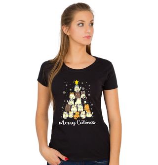 Obrázek 1 produktu Dámské tričko Vánoční Kočičí Stromek Merry Catmas