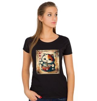 Obrázek 1 produktu Dámské tričko Retro Plakát Kočka a Horký Ramen