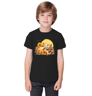 Obrázek 1 produktu Dětské tričko Vyhřívající se Kočka mezi Slunečnicemi