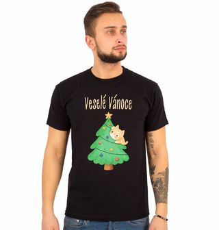 Obrázek 1 produktu Pánské tričko Vánoční Kočka na Stromečku Veselé Vánoce
