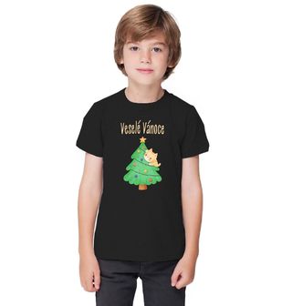 Obrázek 1 produktu Dětské tričko Vánoční Kočka na Stromečku Veselé Vánoce