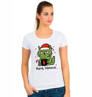 Obrázek 1 produktu Dámské tričko Naštvaná Kočka Grinch Hurá, Vánoce..