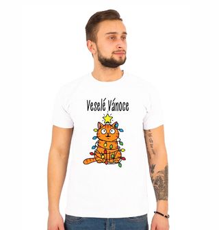 Obrázek 1 produktu Pánské tričko Kočka ve Světýlkách Veselé Vánoce